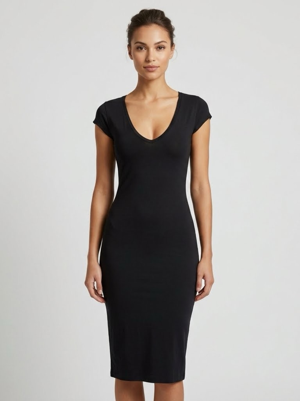 See You Monday Black V-Neck Cap Sleeve Midi Dress size Small EUC
